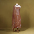 Brown - 2pc mul chanderi unstitched chikankari dress
