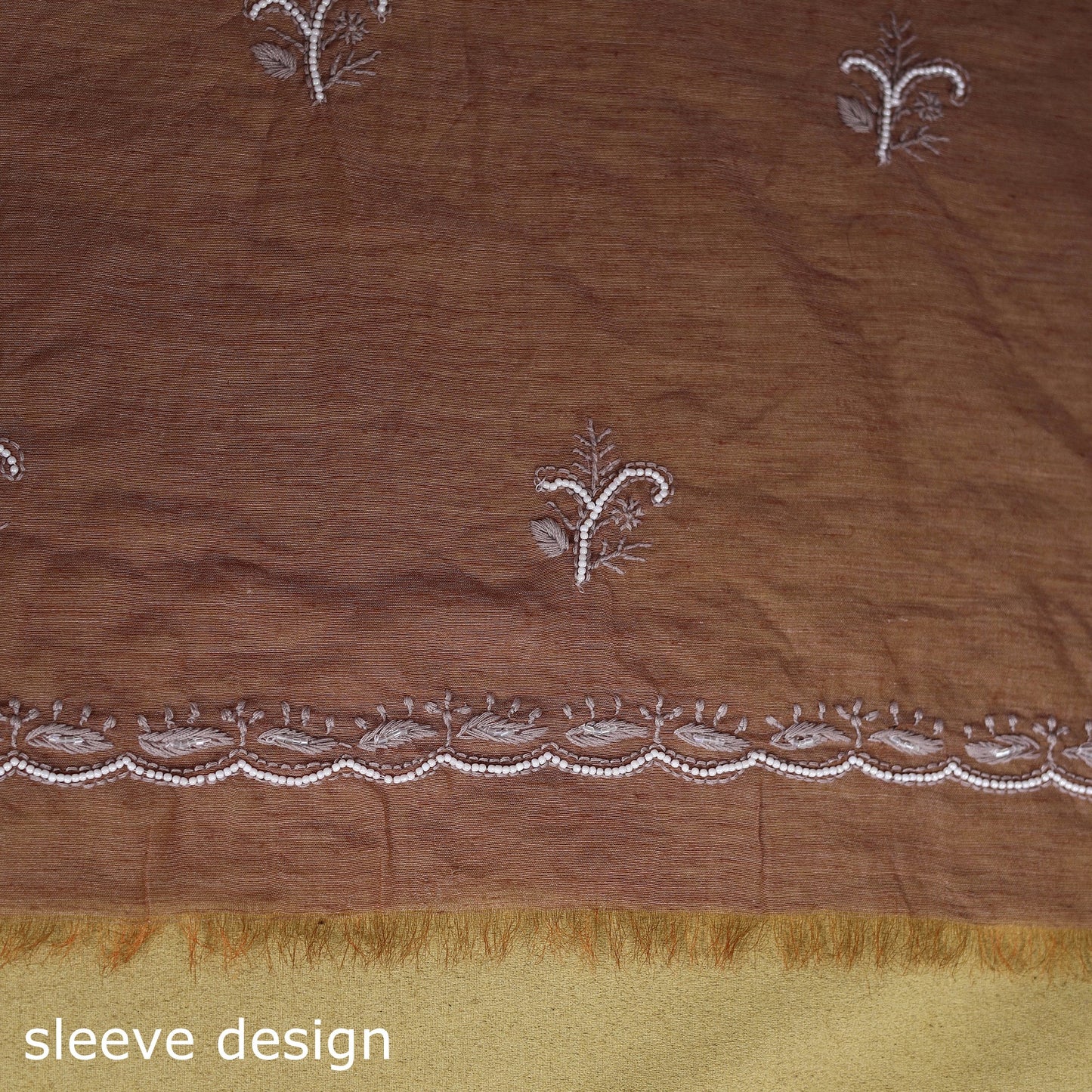 Brown - 2pc mul chanderi unstitched chikankari dress