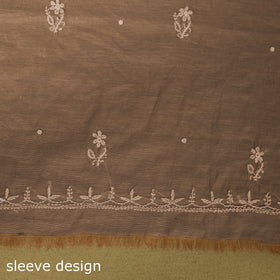 Brown - 2pc mul chanderi unstitched chikankari dress