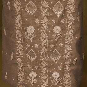 Brown - 2pc mul chanderi unstitched chikankari dress