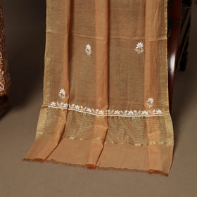 Brown - 2pc mul chanderi unstitched hand beads work heavy