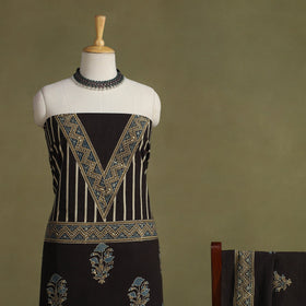 Brown 2pc Natural Dyed Cotton Block Print Ajrakh Dress Material