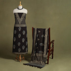 Brown 2pc Natural Dyed Cotton Block Print Ajrakh Dress Material