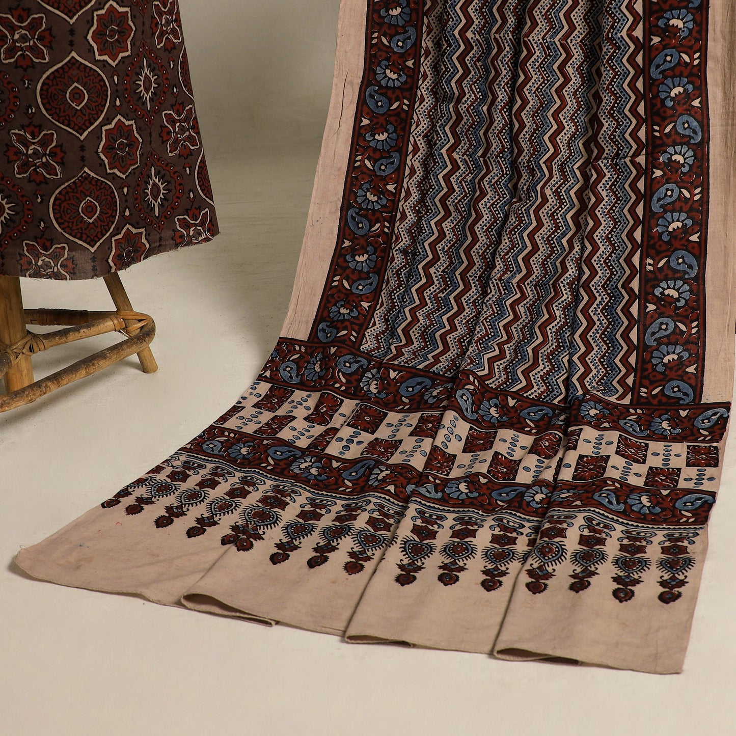 Buy Brown 2pc Block Print Natural Dyed Ajrakh Dress Material