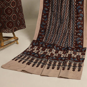 Buy Brown 2pc Block Print Natural Dyed Ajrakh Dress Material