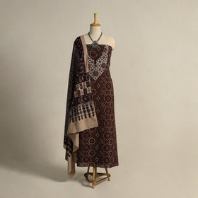 Buy Brown 2pc Block Print Natural Dyed Ajrakh Dress Material