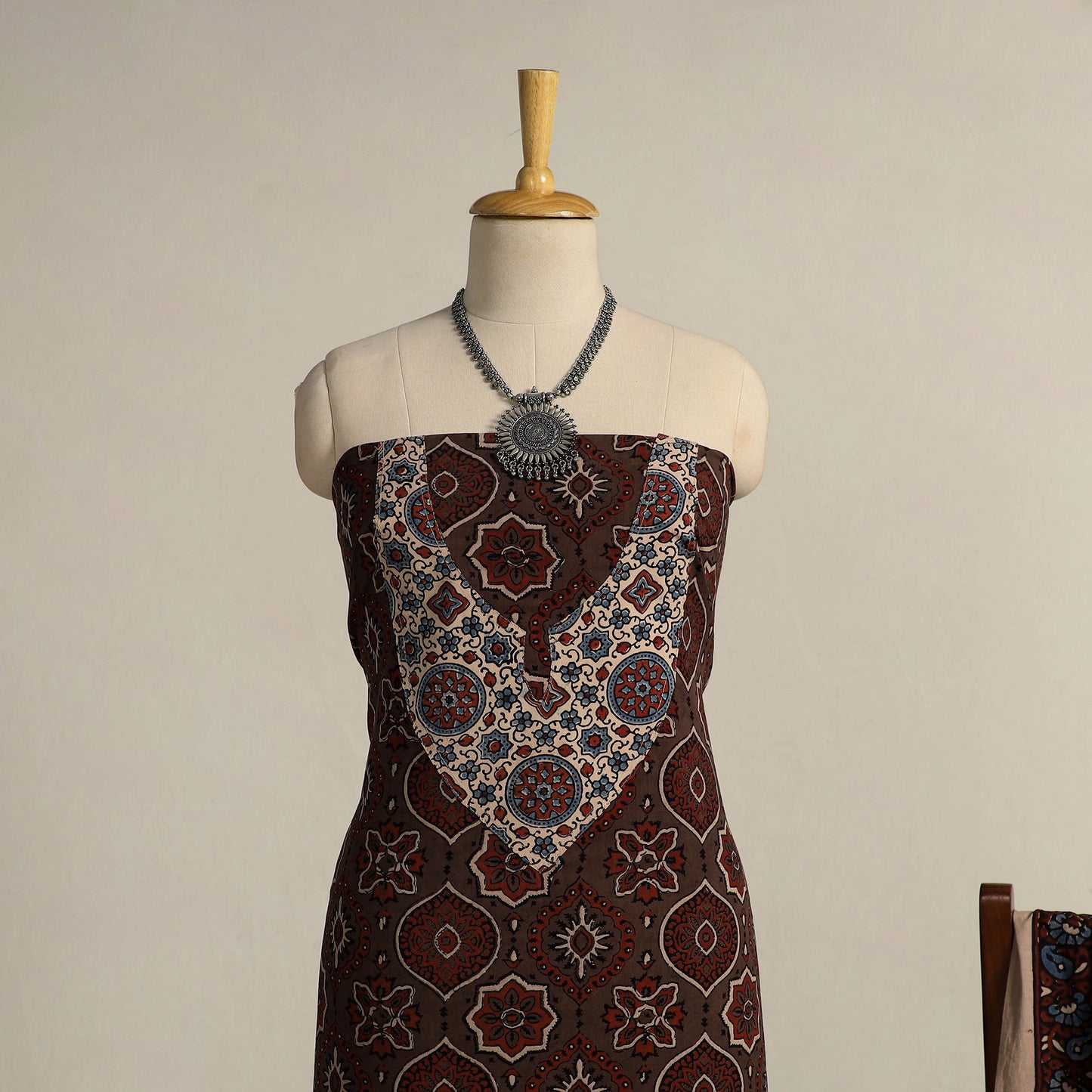 Buy Brown 2pc Block Print Natural Dyed Ajrakh Dress Material