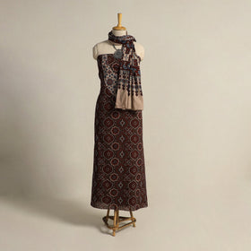 Buy Brown 2pc Block Print Natural Dyed Ajrakh Dress Material
