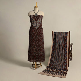 Buy Brown 2pc Block Print Natural Dyed Ajrakh Dress Material
