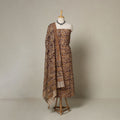 Brown - 2pc pedana cotton unstitched kalamkari dress