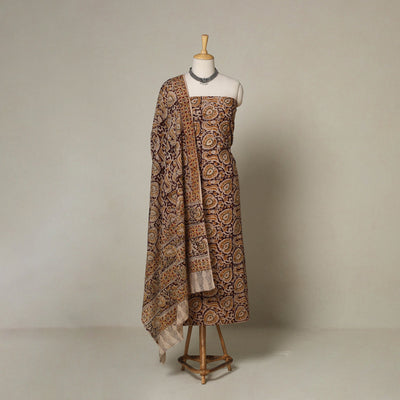 Brown - 2pc pedana cotton unstitched kalamkari dress