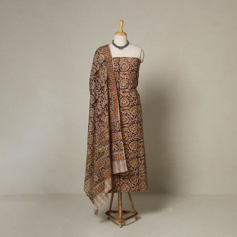 Brown - 2pc pedana cotton unstitched kalamkari dress