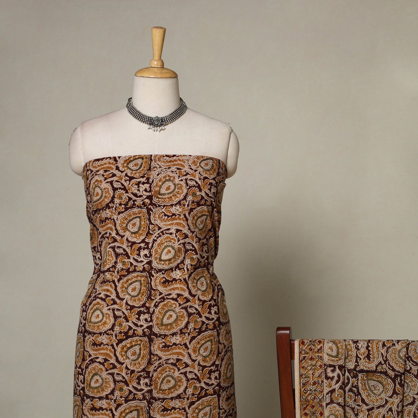 Brown - 2pc pedana cotton unstitched kalamkari dress