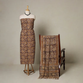 Brown - 2pc pedana cotton unstitched kalamkari dress