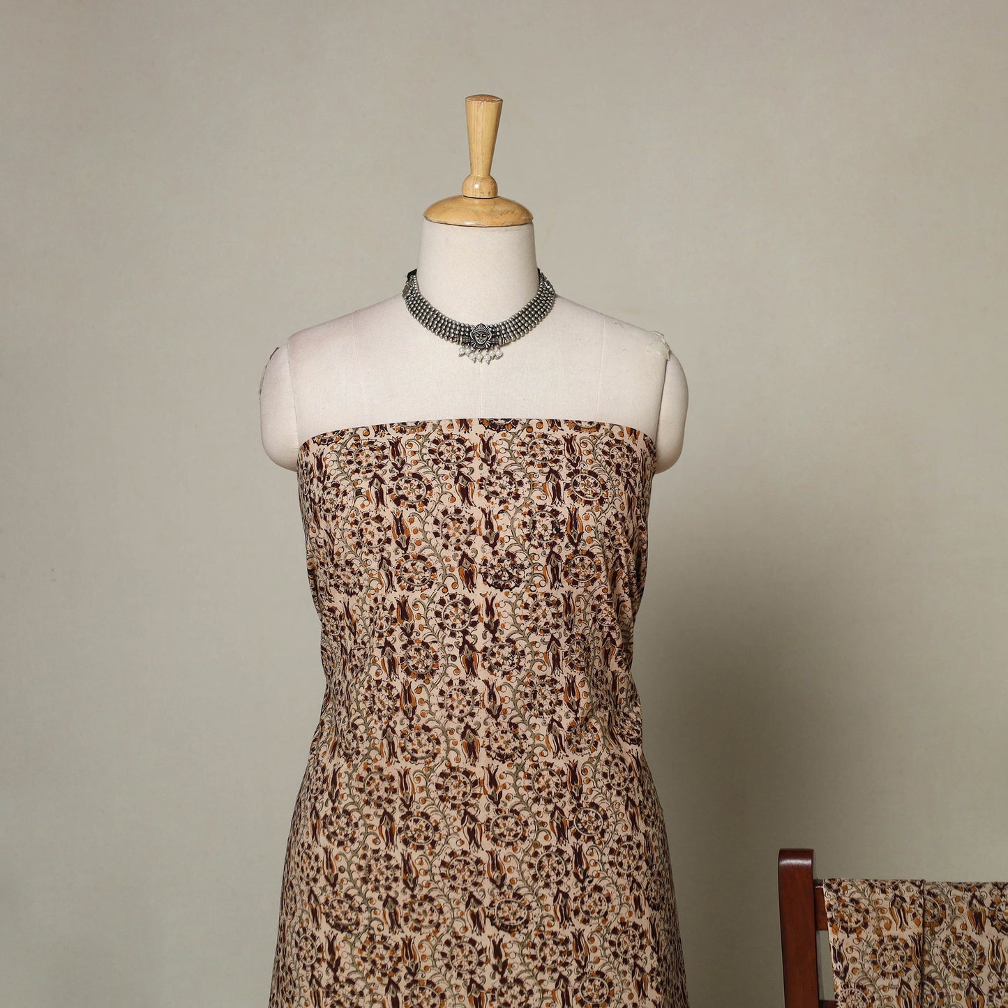 Brown - 2pc pedana cotton unstitched kalamkari dress