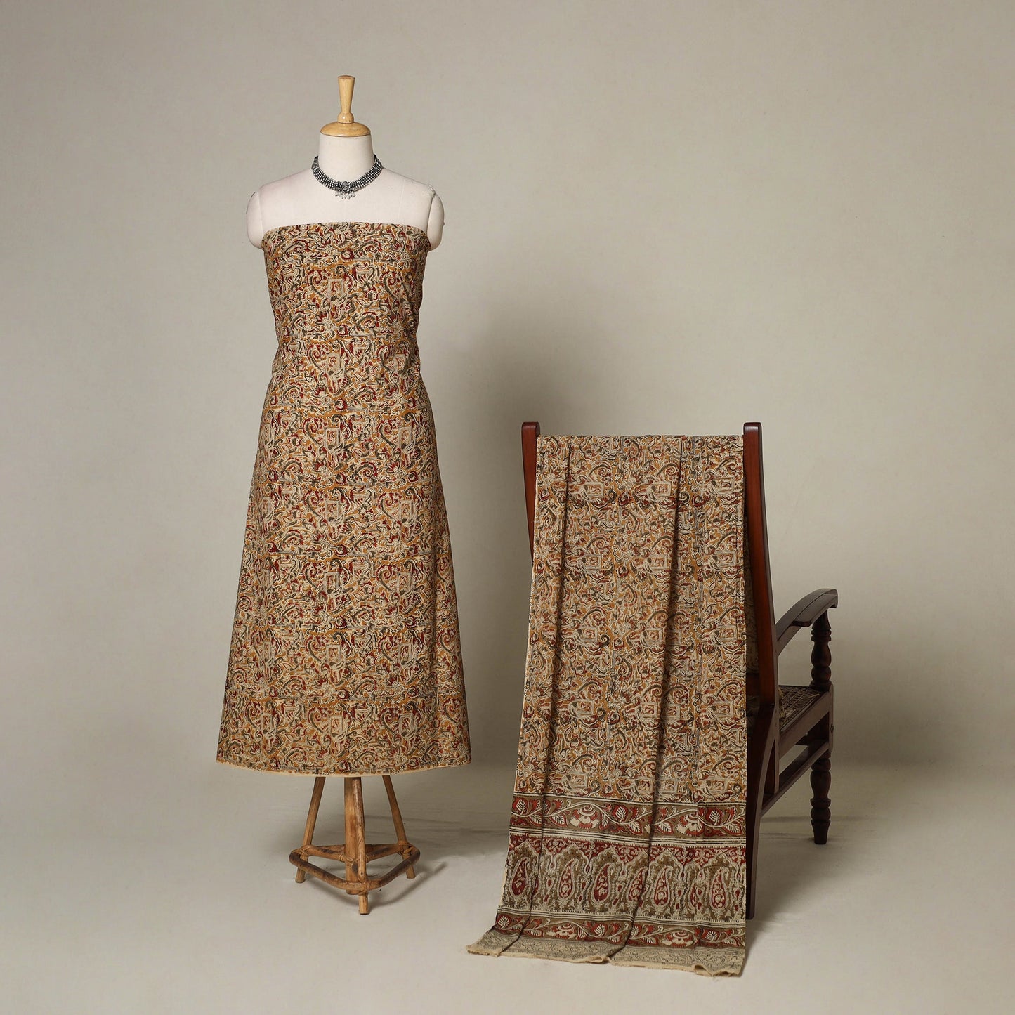 Brown - 2pc pedana cotton unstitched kalamkari dress
