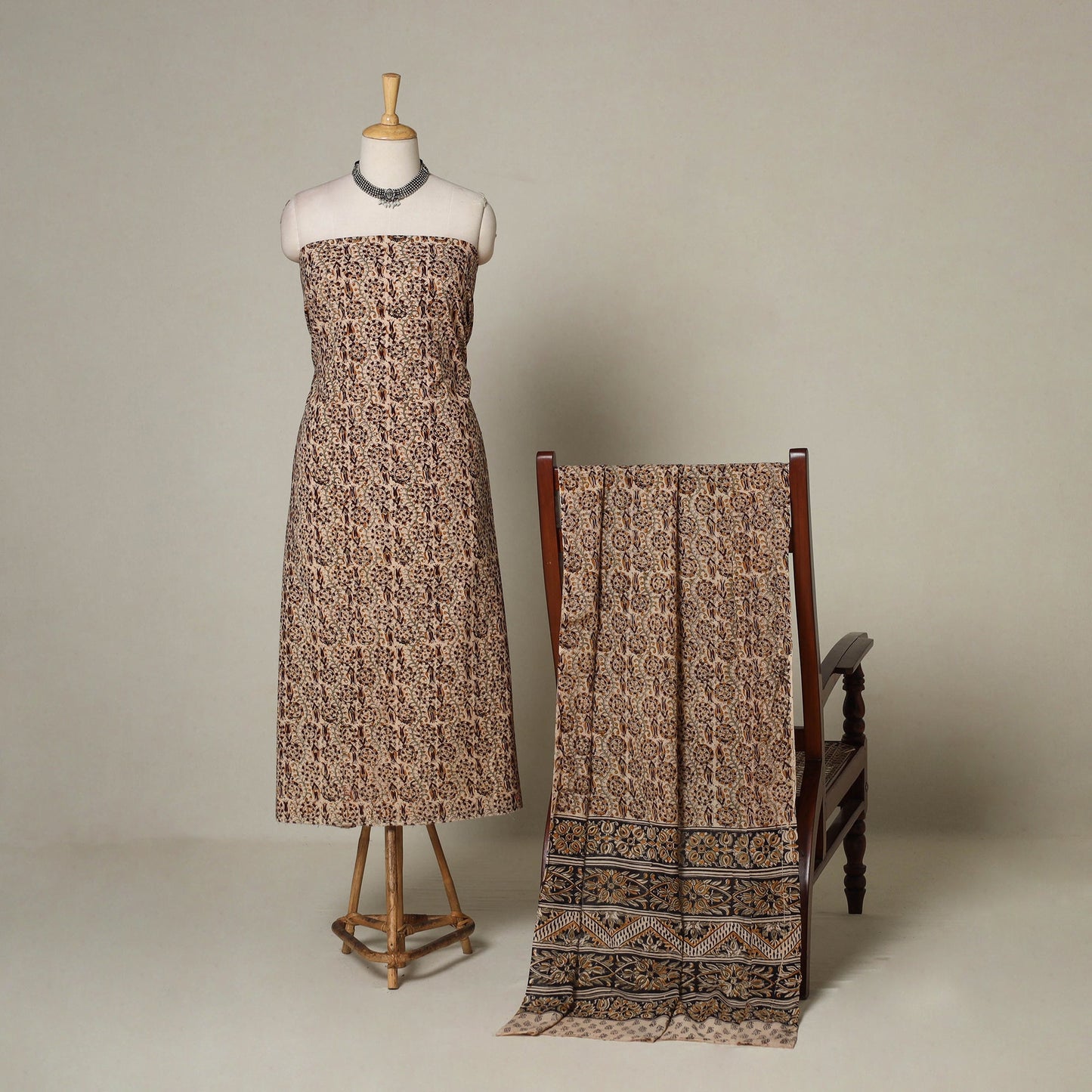 Brown - 2pc pedana cotton unstitched kalamkari dress