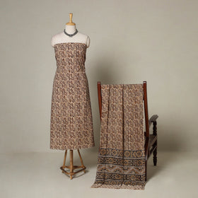 Brown - 2pc pedana cotton unstitched kalamkari dress
