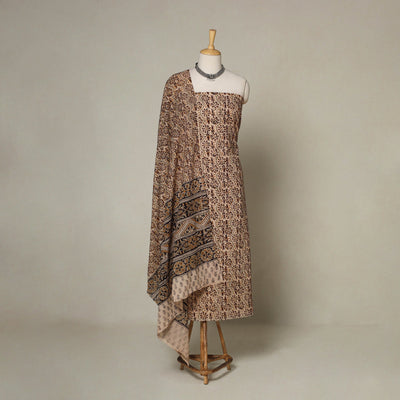 Brown - 2pc pedana cotton unstitched kalamkari dress