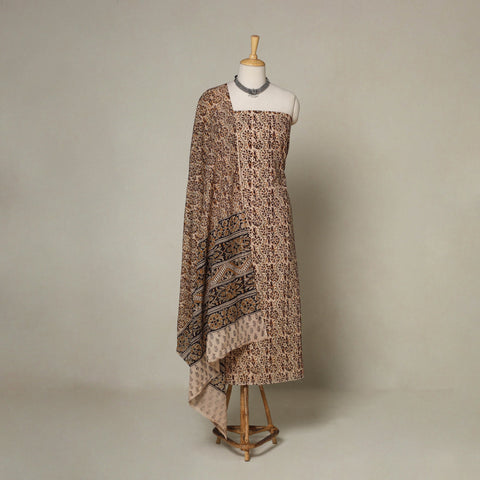 Brown - 2pc pedana cotton unstitched kalamkari dress