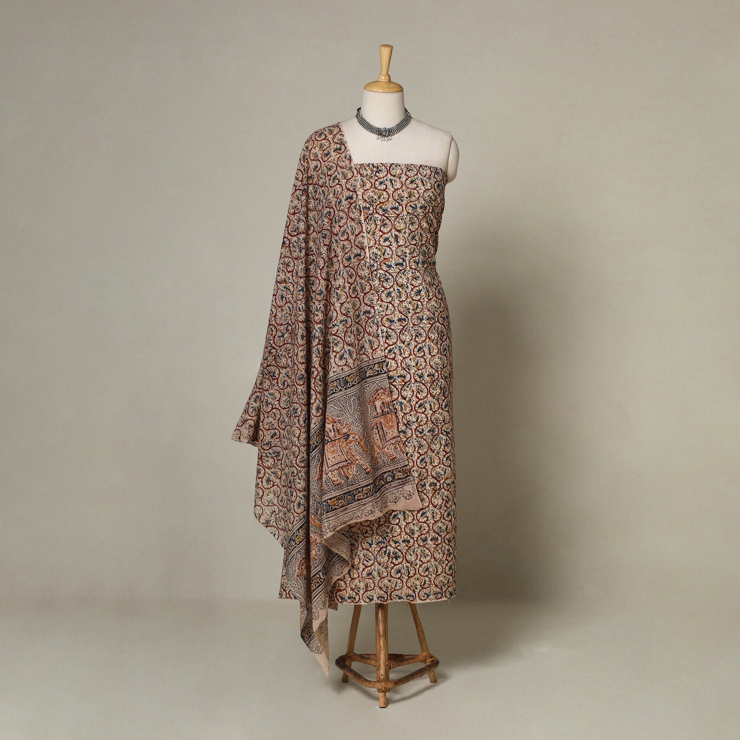 Brown - 2pc pedana cotton unstitched kalamkari dress