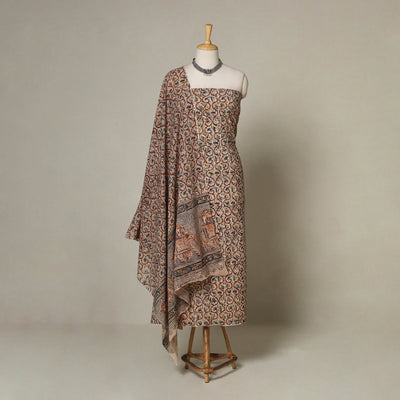 Brown - 2pc pedana cotton unstitched kalamkari dress
