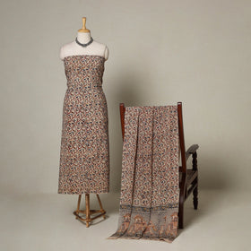 Brown - 2pc pedana cotton unstitched kalamkari dress