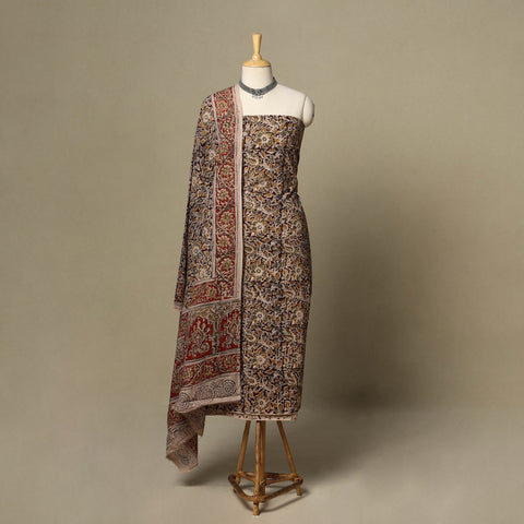 Brown - 2pc pedana cotton unstitched kalamkari dress
