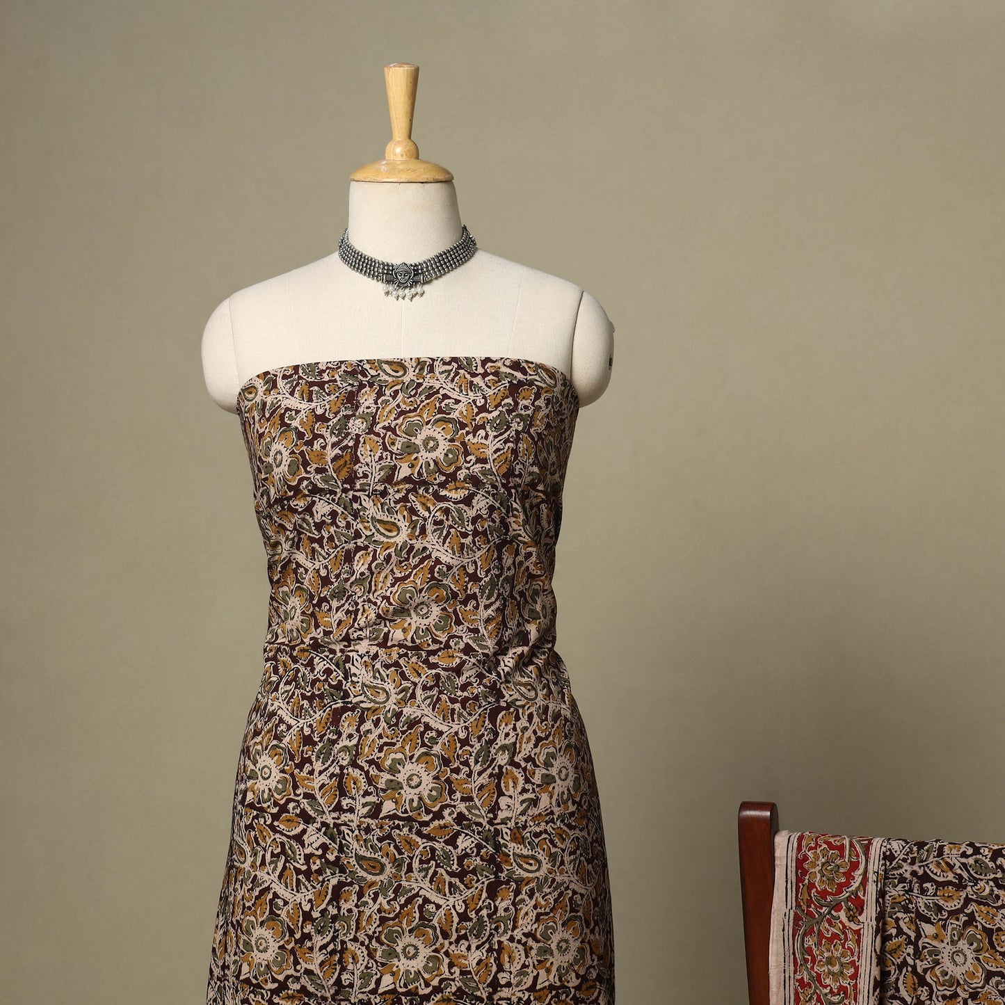 Brown - 2pc pedana cotton unstitched kalamkari dress