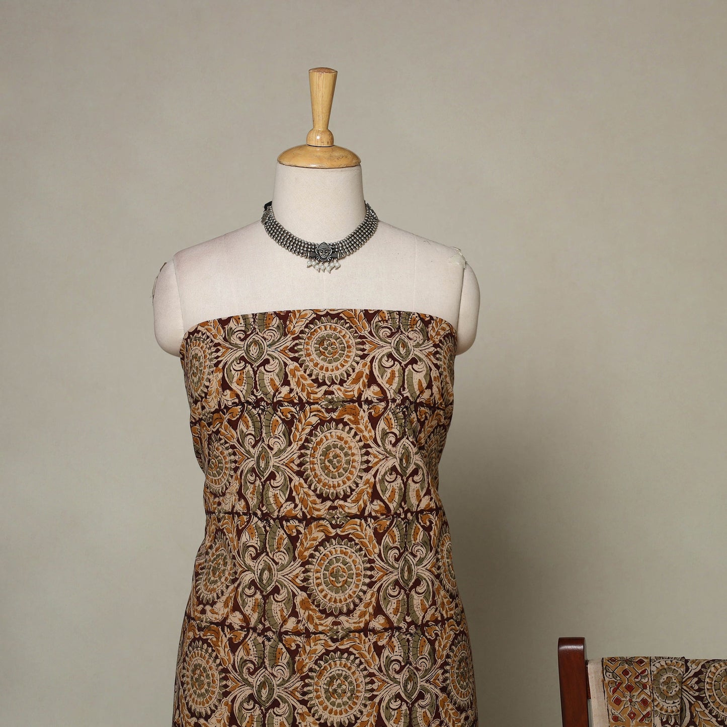 Brown - 2pc pedana cotton unstitched kalamkari dress