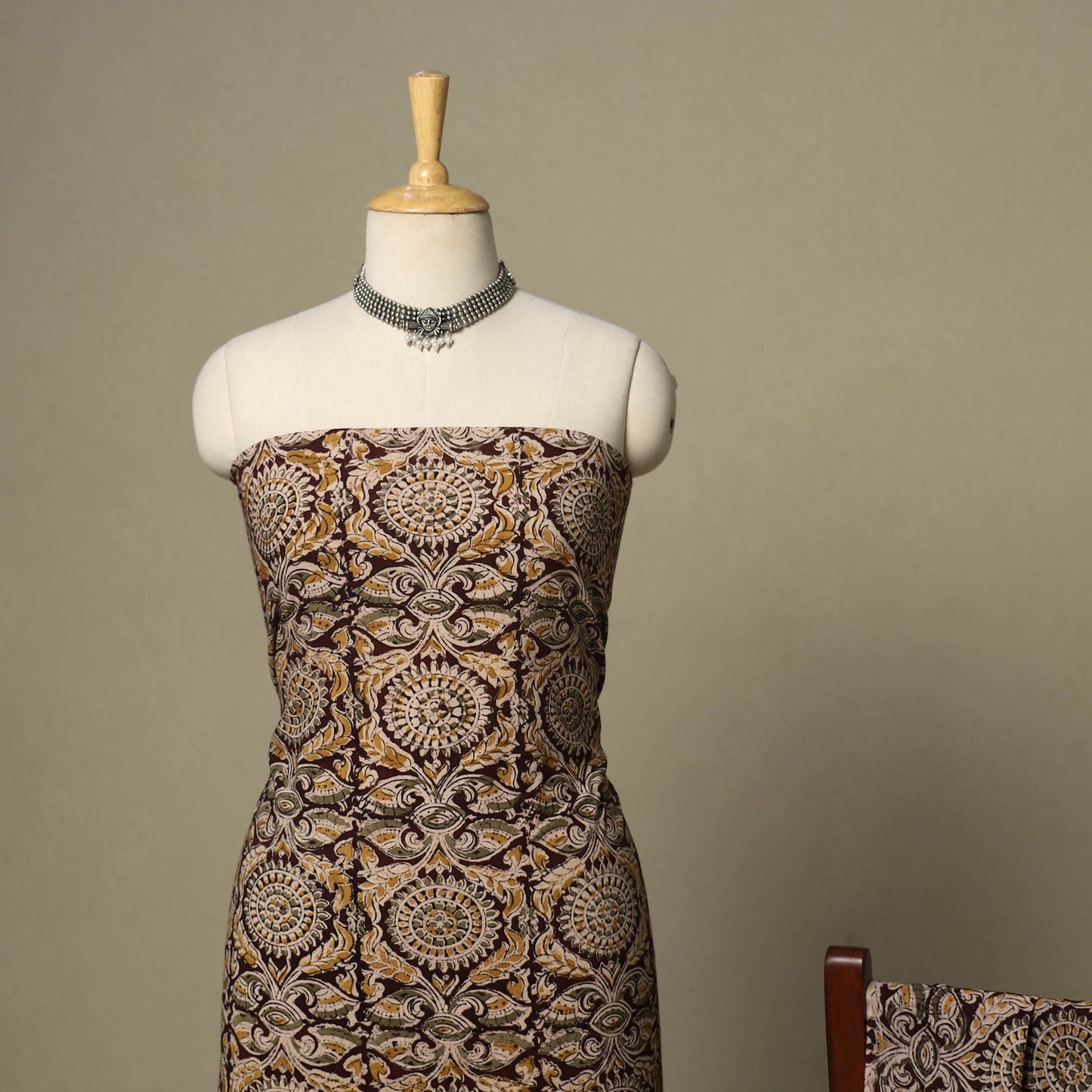 Brown - 2pc pedana cotton unstitched kalamkari dress