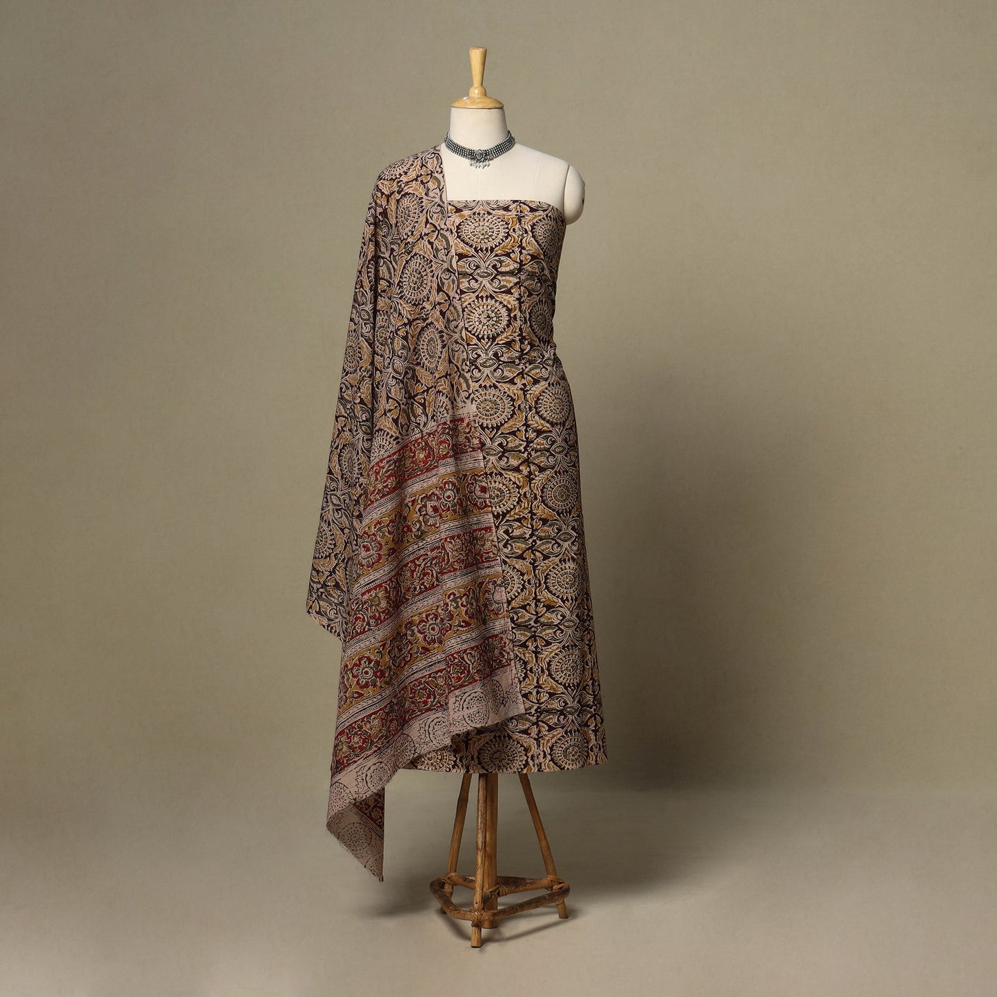 Brown - 2pc pedana cotton unstitched kalamkari dress