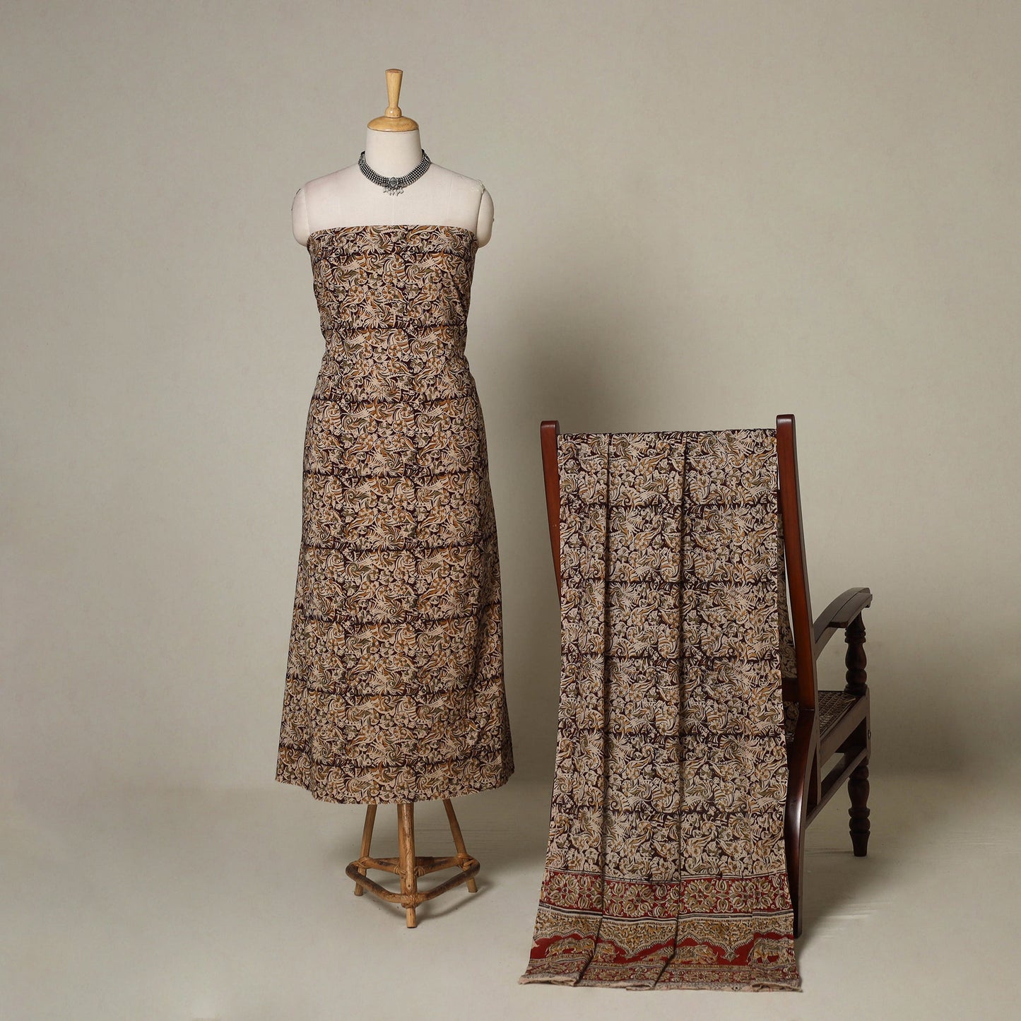 Brown - 2pc pedana cotton unstitched kalamkari dress