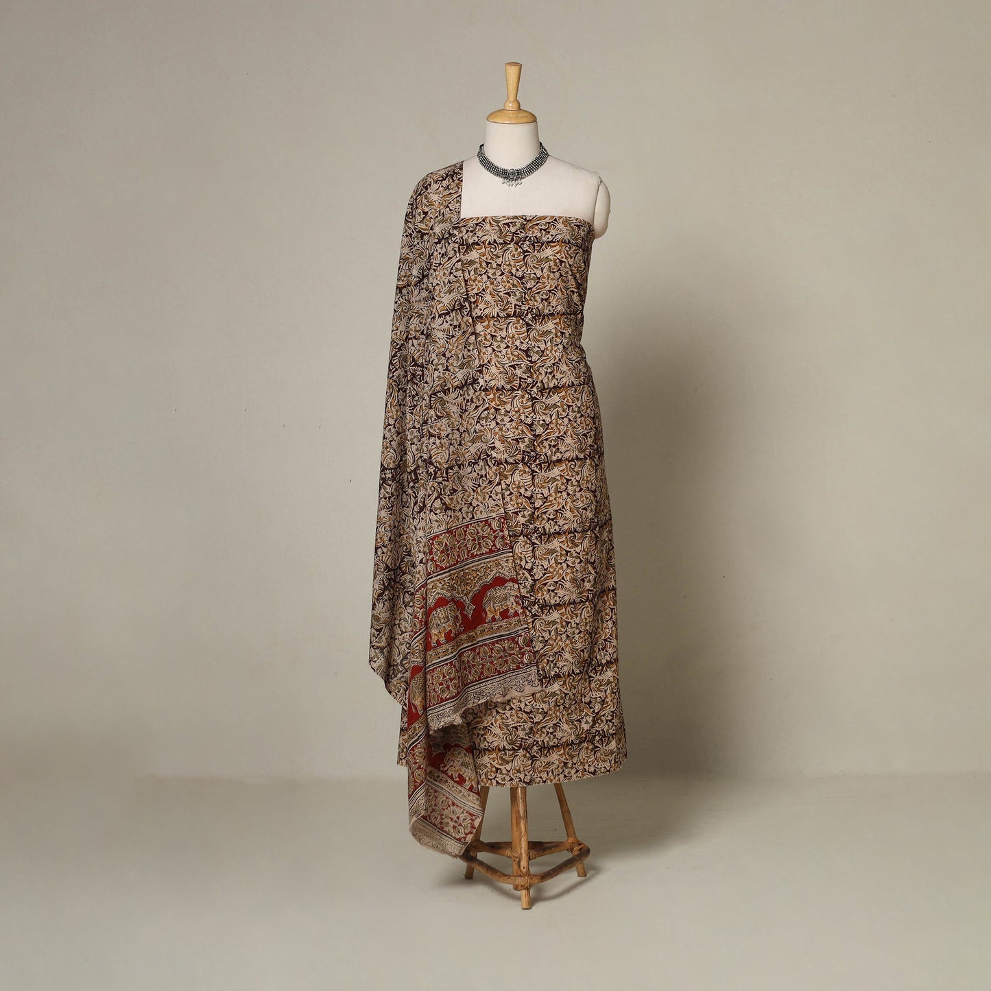 Brown - 2pc pedana cotton unstitched kalamkari dress