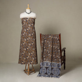 Brown - 2pc printed cotton unstitched kalamkari dress