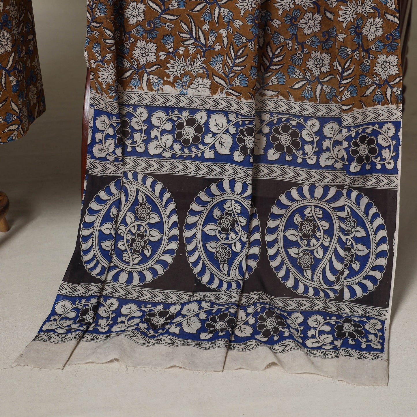 Brown - 2pc printed cotton unstitched kalamkari dress