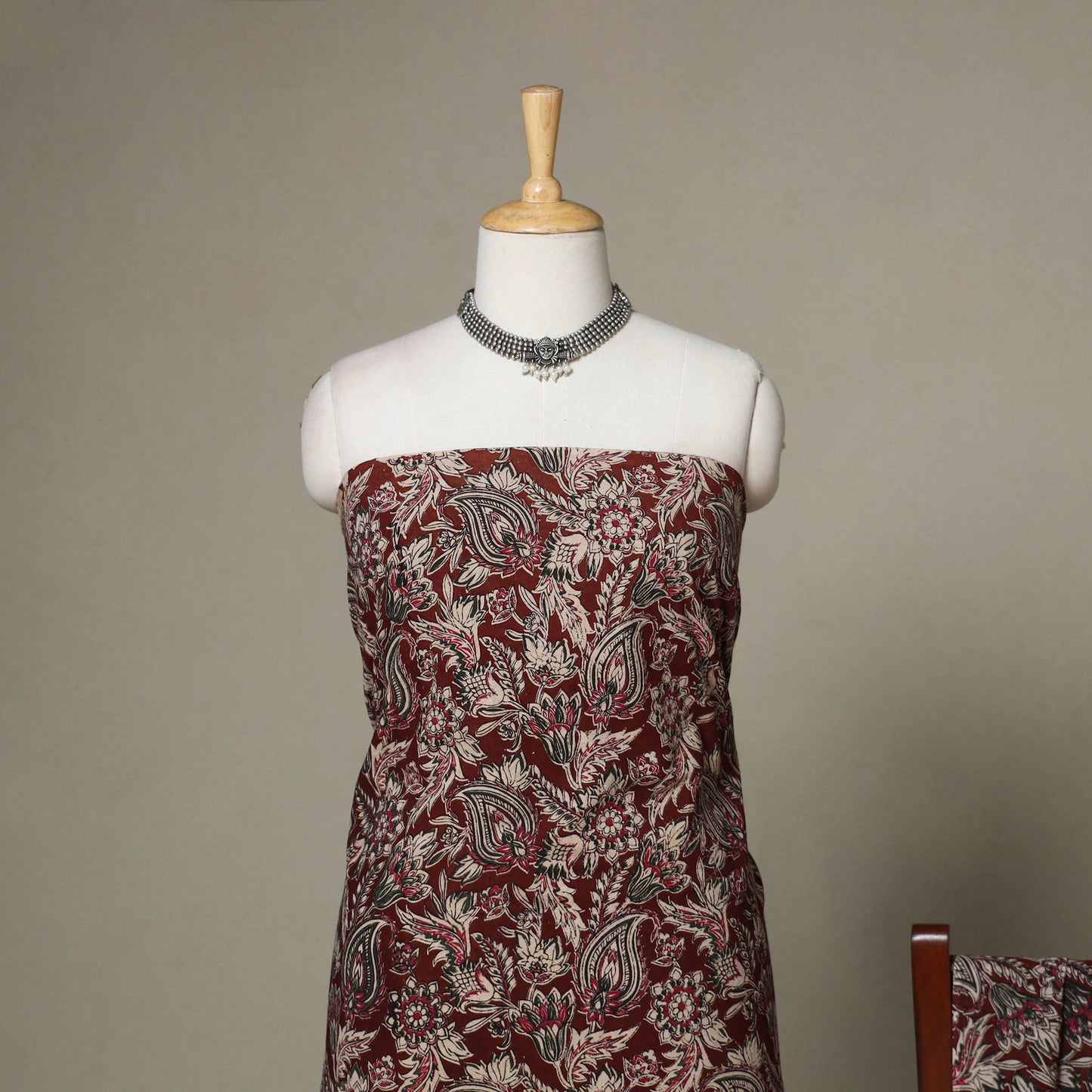 Brown - 2pc printed cotton unstitched kalamkari dress