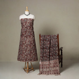 Brown - 2pc printed cotton unstitched kalamkari dress