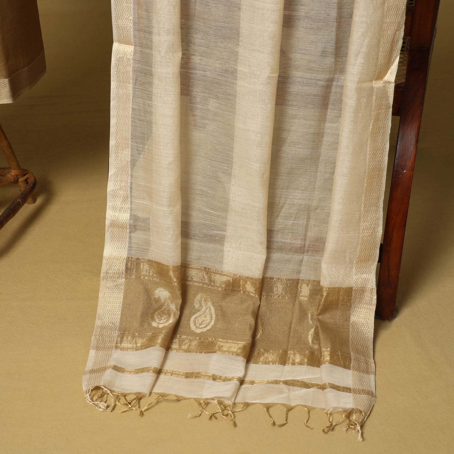 Brown - 2pc tissue zari handloom unstitched maheshwari silk