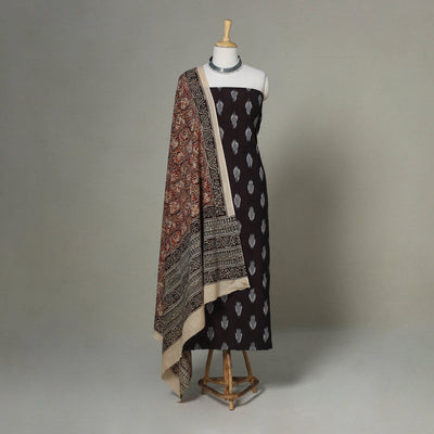 Brown - 2pc unstitched cotton pochampally ikat dress