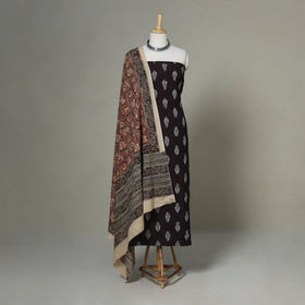 Brown - 2pc unstitched cotton pochampally ikat dress