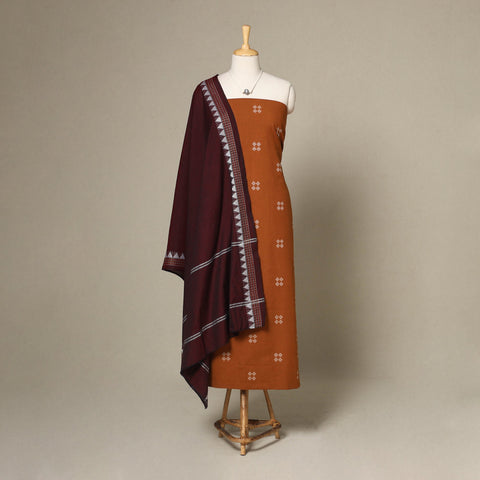 Brown - 2pc unstitched jacquard dress material