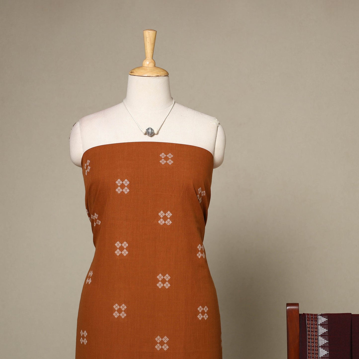 Brown - 2pc unstitched jacquard dress material