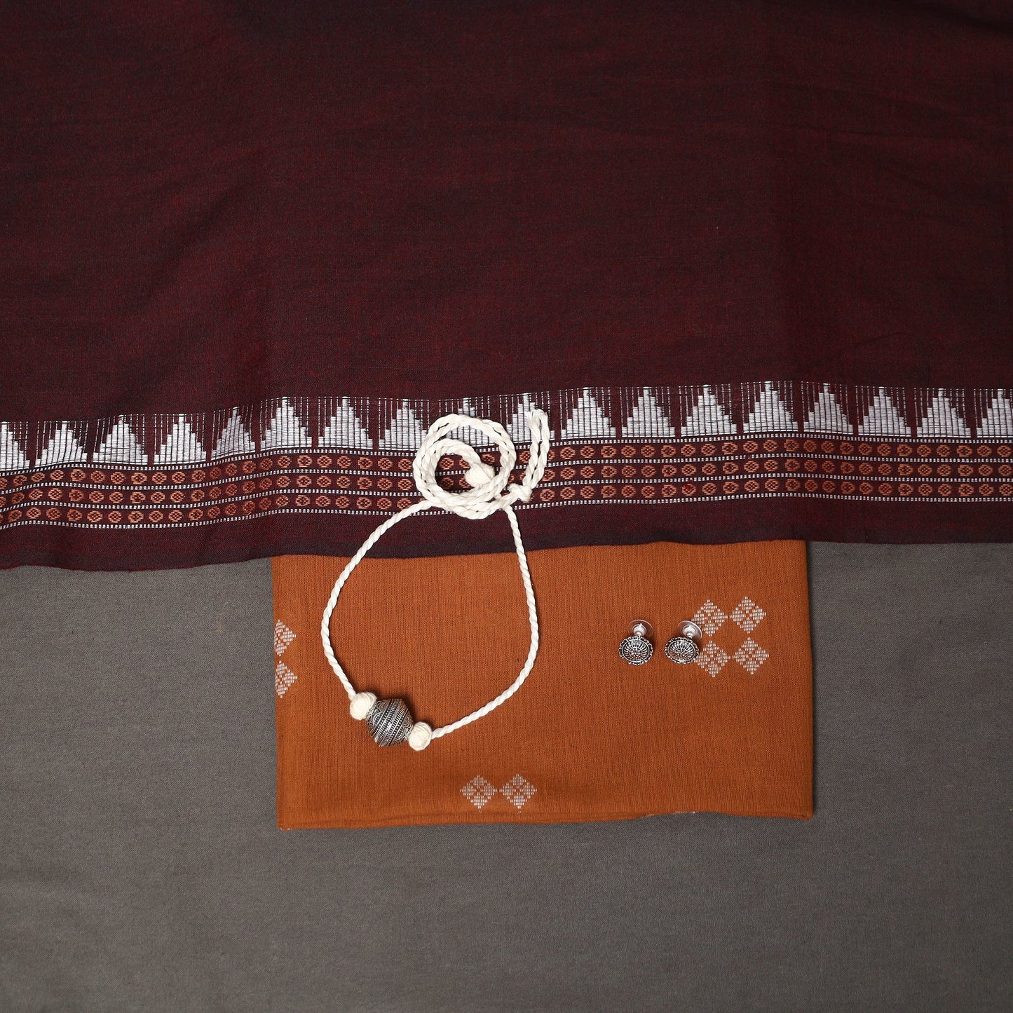 Brown - 2pc unstitched jacquard dress material