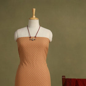 Brown 2pc Unstitched Jacquard Dress Material with Jewellery Set