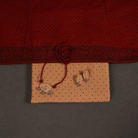 Brown 2pc Unstitched Jacquard Dress Material with Jewellery Set