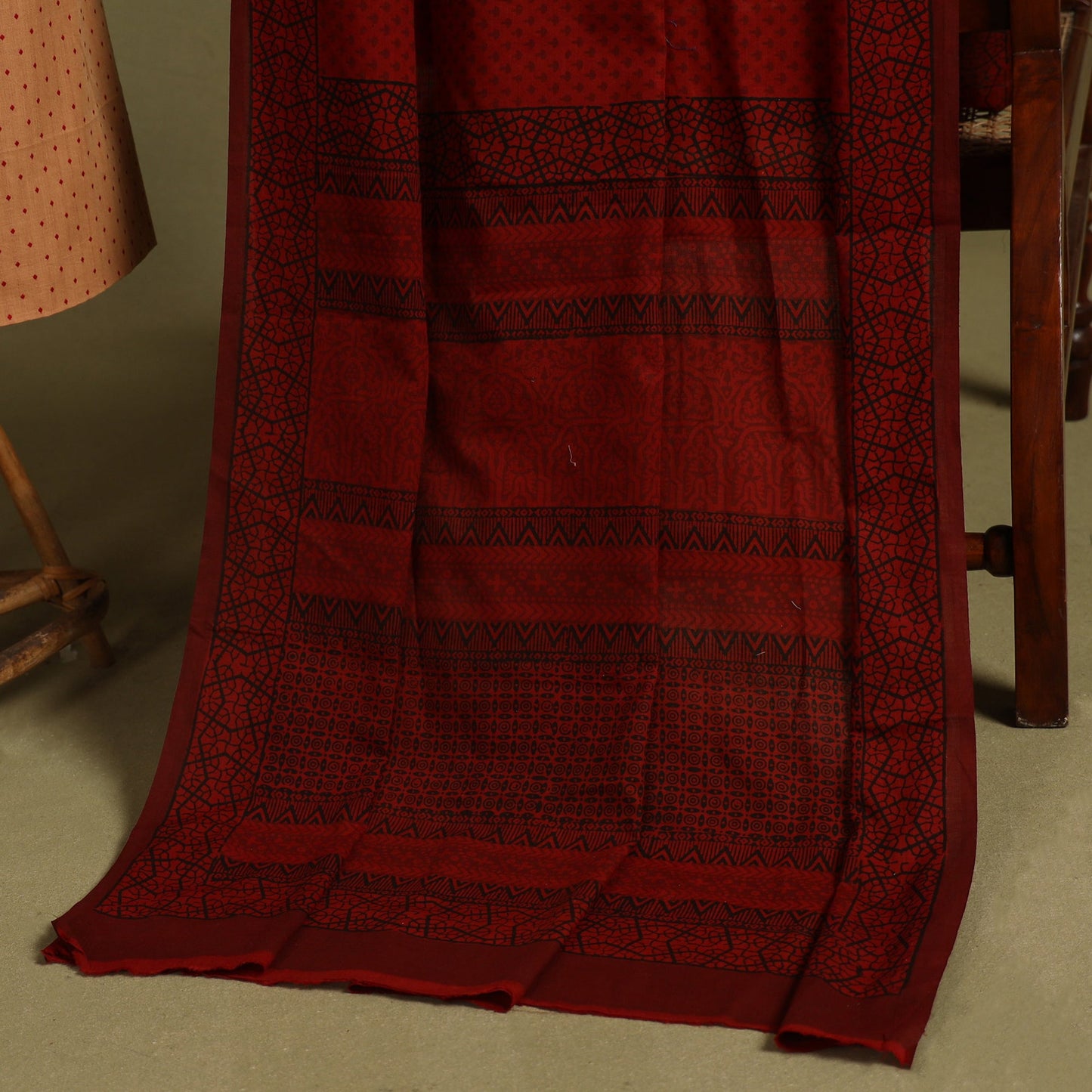 Brown 2pc Unstitched Jacquard Dress Material with Jewellery Set