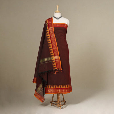 Brown - 2pc unstitched kandangi chettinad cotton dress