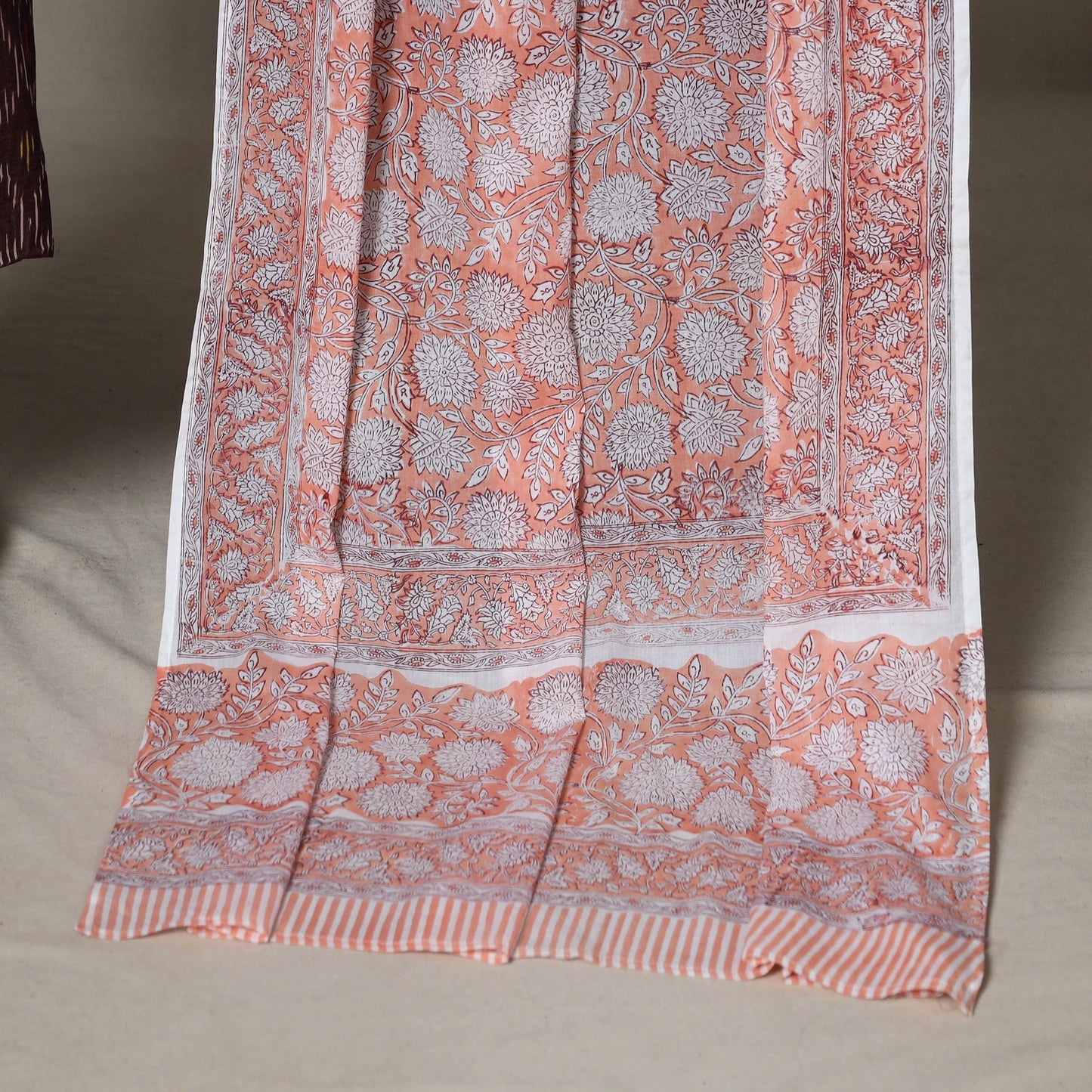 Brown - 2pc unstitched pochampally ikat dress material