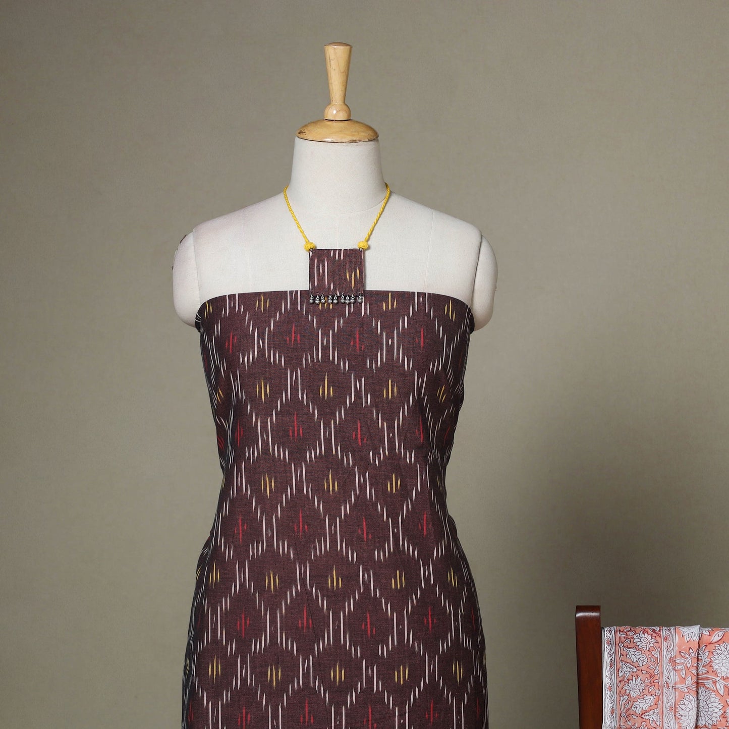 Brown - 2pc unstitched pochampally ikat dress material